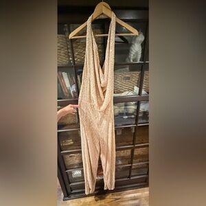 Elegant Beige and Gold Sequins Dress - Size S